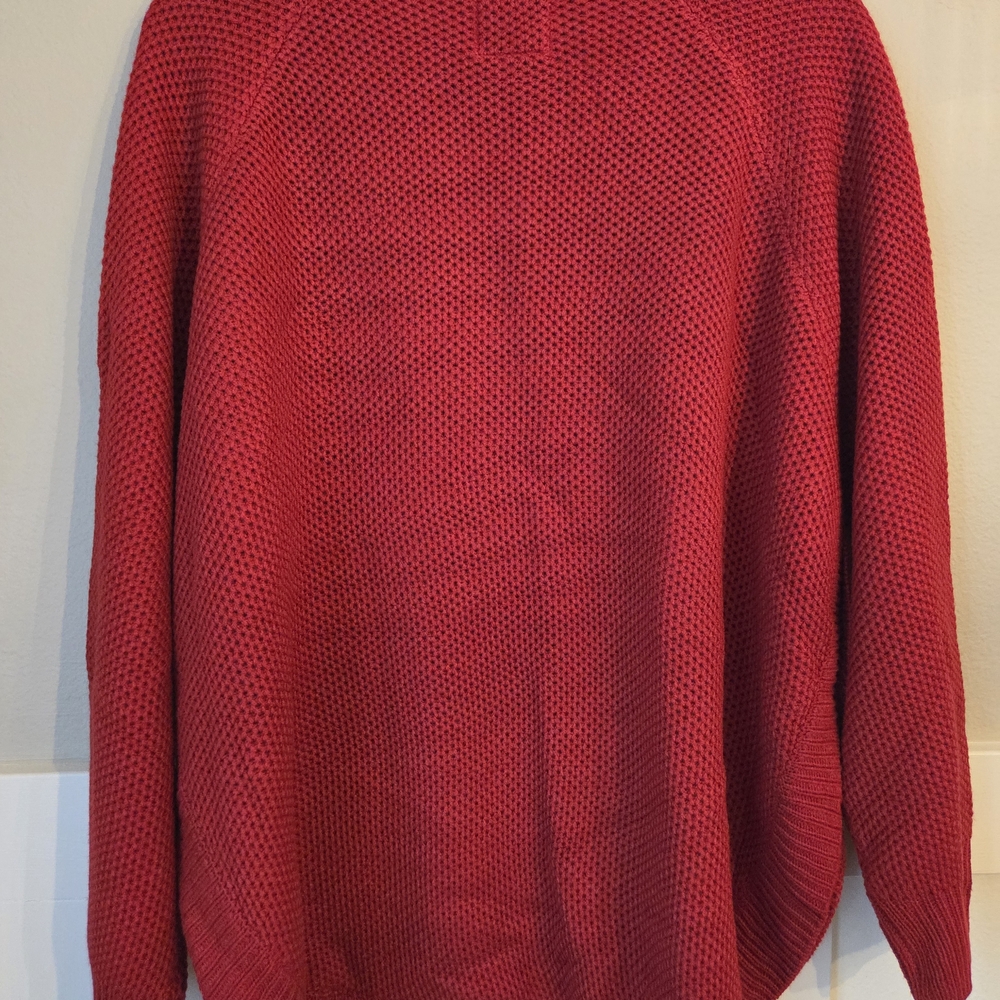 Cotton & Rye Red Acrylic Knit Round High Low Hem Sweater With Button Accents XL - Picture 7 of 9